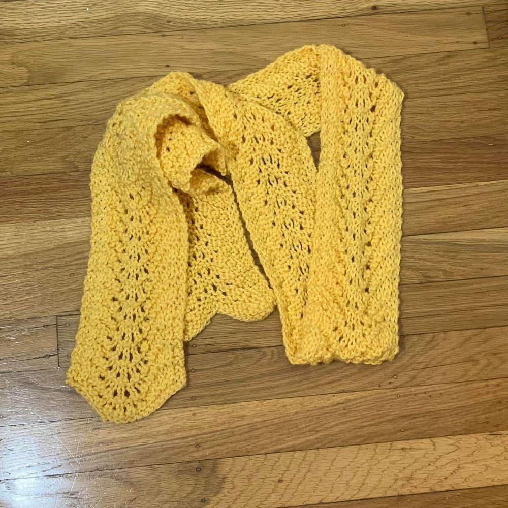 Handmade Buttercup Yellow Knitted Scarf 5"x66"
